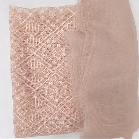 NWT Pac Sun Infinity Scarf Raw Edge Embroidered Panel Pink Beige  B10 - Picture 5 of 7